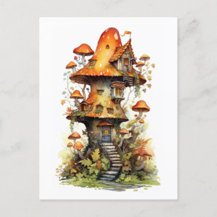 Cartão Postal Casa de cogumelo vermelha e branca
