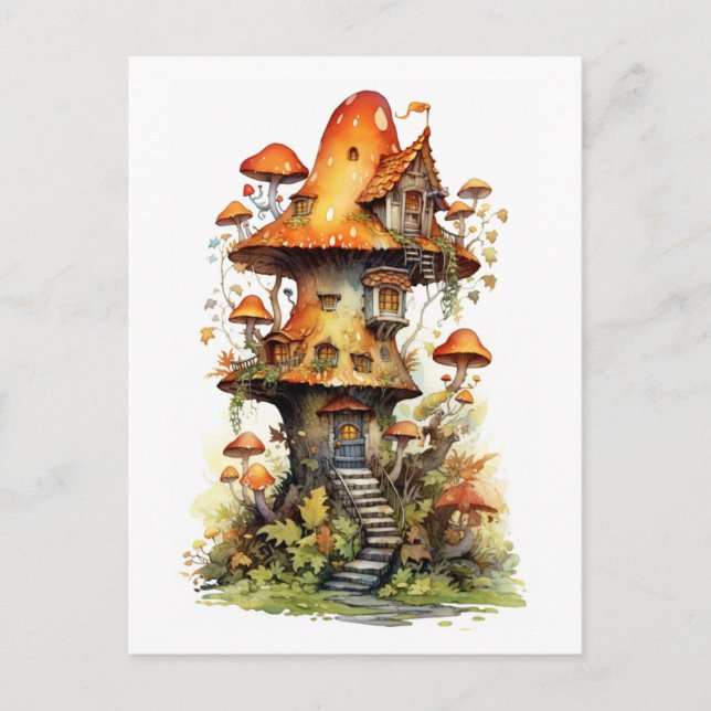 Cartão Postal Casa de cogumelo vermelha e branca (Frente)