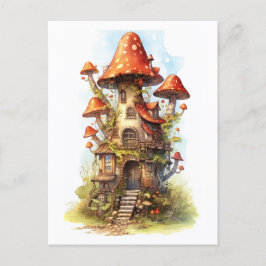 Cartão Postal Casa de cogumelos vermelhos