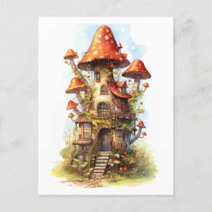 Cartão Postal Casa de cogumelos vermelhos