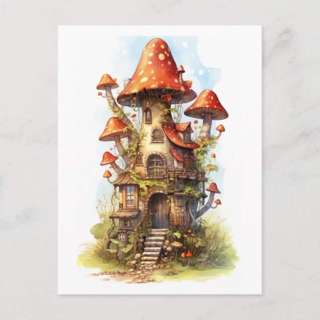Cartão Postal Casa de cogumelos vermelhos (Frente)