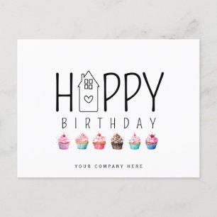 Cartão Postal Casa de Cupcake Colorida Feliz Aniversário Imobili