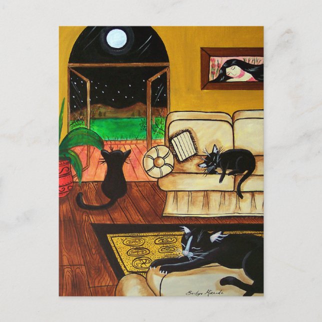 Cartão Postal Casa de Gatos Cheia Lua (Frente)