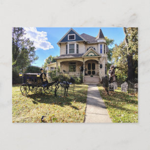 Cartão Postal Casa de Halloween Assombrada Com Esqueletos