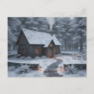 Cartão Postal Casa de Inverno Aconchegante nos Bosques