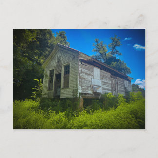 Cartão Postal Casa de Madeira Abandonada em Campo Coberto de Veg