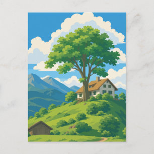 Cartão Postal Casa de Montanha Idílica e Arte da Grande Oliveira