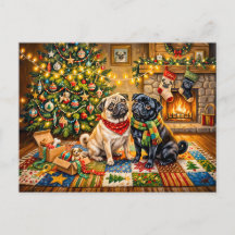 Casa de Natal Caprichosa Ilustração de Cães Mops