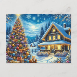 Cartão Postal Casa de Natal com Árvore de Natal 2
