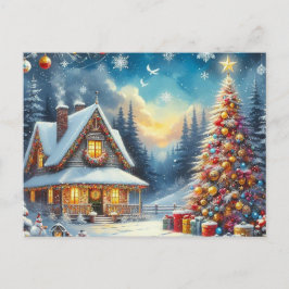 Cartão Postal Casa de Natal com Árvore de Natal 3