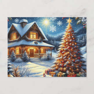 Cartão Postal Casa de Natal com Árvore de Natal 4