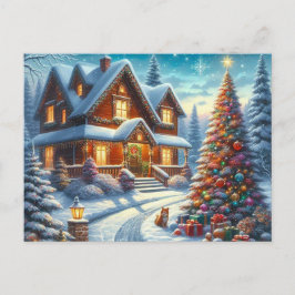 Cartão Postal Casa de Natal com Árvore de Natal 7
