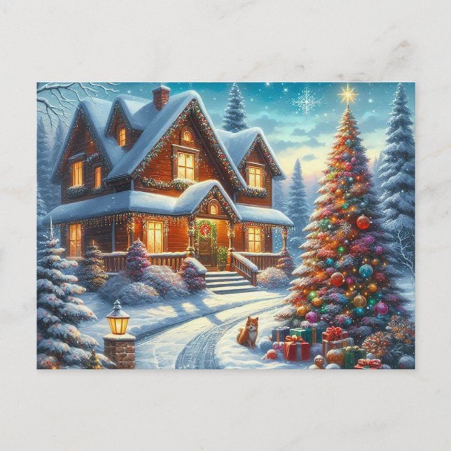 Cartão Postal Casa de Natal com Árvore de Natal 7 (Frente)