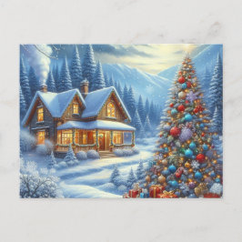 Cartão Postal Casa de Natal com Árvore de Natal 9