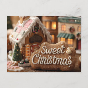 Cartão Postal Casa de Natal de Gengibre Aconchegante e "Doce Nat