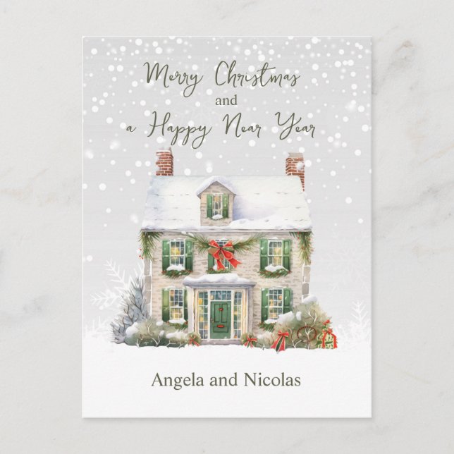 Cartão Postal Casa de Natal em Neve (Frente)