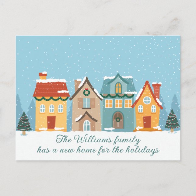 Cartão Postal Casa de Natal Novo Endereço Festivo Em Movimento (Frente)