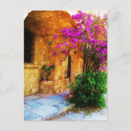 Cartão Postal Casa de pedra grega - antiga porta de madeira Boug