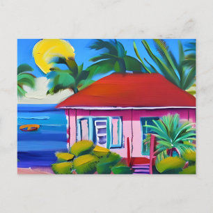 Cartão Postal Casa de praia PInk   Manter em contato