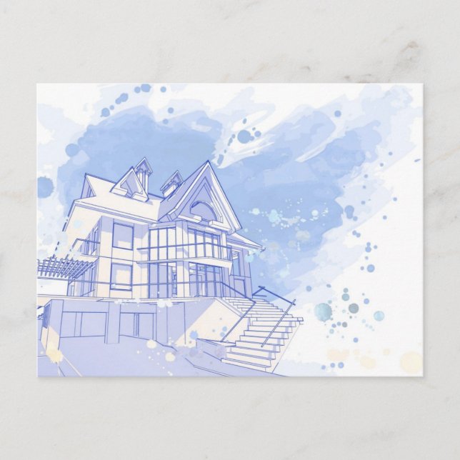 Cartão Postal casa: desenhar de aquarela (Frente)