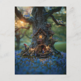 Cartão Postal Casa Gnome em uma árvore cercada por bluebells