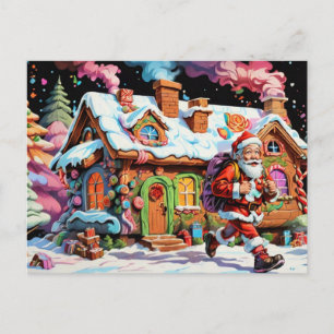 Cartão Postal Casa Mágica de Doces de Papai Noel - Inverno Encan