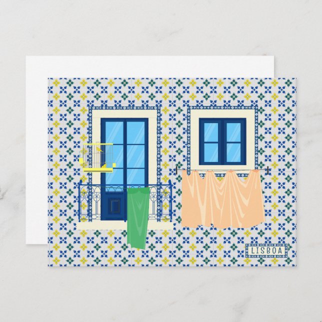 Cartão Postal Casa portuguesa Lisboa com azulejos e aves (Frente/Verso)