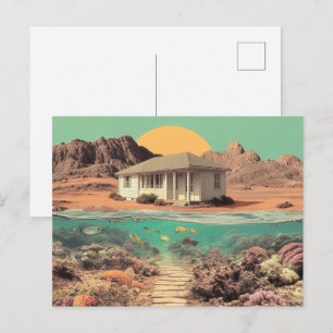 Cartão Postal Casa Surreal no Deserto com Arrecife Subaquático