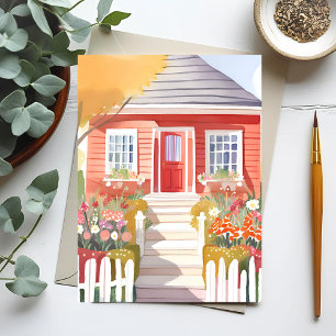 Cartão Postal Casa Vermelha Linda Pintura em Aquarela
