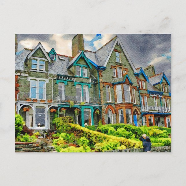 Cartão Postal Casa vitoriana em Keswick pintada em aquarela (Frente)