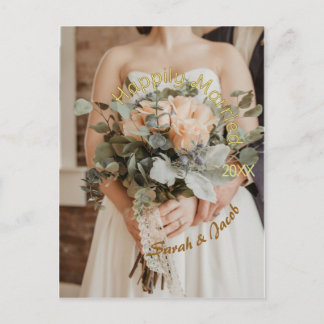 CARTÃO POSTAL CASADOS FELIZES AMARELO VERDE PASTEL MARROM FOTO A