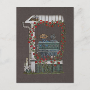 Cartão Postal Casal Amish Na Troca De Porch