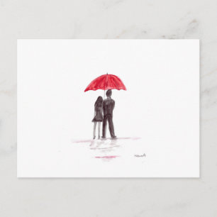 Cartão Postal Casal apaixonado com guarda-chuva vermelho casal r
