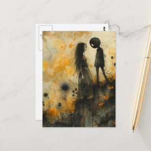 Cartão Postal Casal Apaixonado em Aquarela Escura
