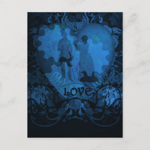 CARTÃO POSTAL CASAL AZUL VICTORIANO STEAMPUNK LOVE