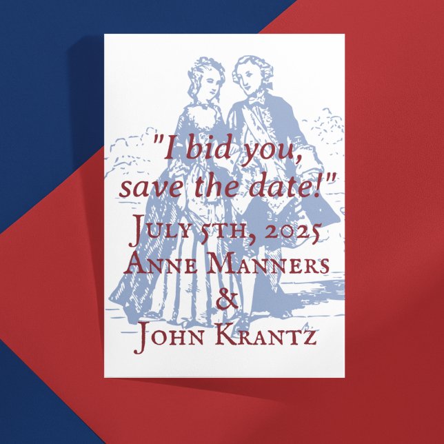 Cartão Postal Casal Colonial Americano Salva a Data (Criador carregado)