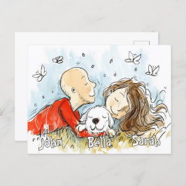 Cartão Postal Casal com Puppy branco