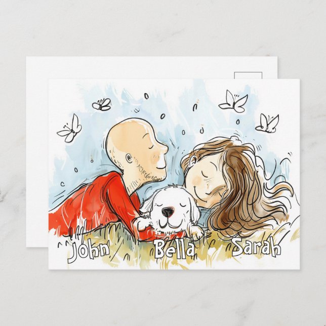 Cartão Postal Casal com Puppy branco (Frente/Verso)