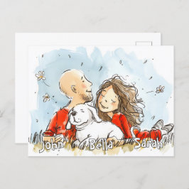 Cartão Postal Casal com Puppy branco