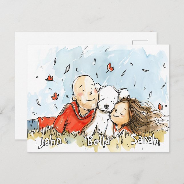 Cartão Postal Casal com Puppy branco (Frente/Verso)