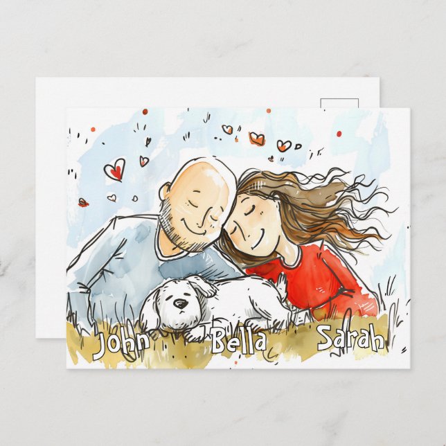 Cartão Postal Casal com Puppy branco (Frente/Verso)