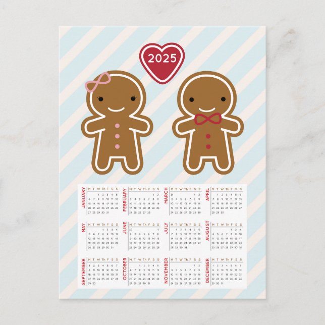 Cartão Postal Casal Cookie Cute Gingerpão 2025 Calendário (Frente)