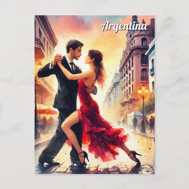 Cartão Postal Casal dançando no tango na Argentina (Frente)