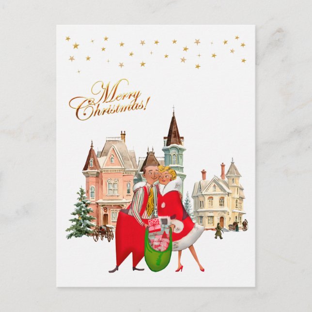 Cartão Postal casal de 1950 Feliz Natal (Frente)