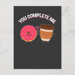 Cartão Postal Casal de Amantes de Comida de Donut Fofo e Rosquin