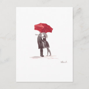 Cartão Postal Casal de amor com casal romântico guarda-chuva ver