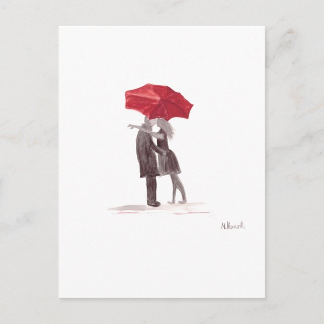 Cartão Postal Casal de amor com casal romântico guarda-chuva ver (Frente)