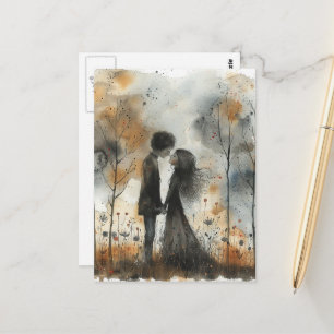 Cartão Postal Casal de Aquarela Apaixonado
