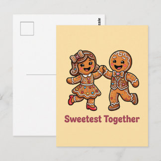 Cartão Postal Casal de Biscoito de Gengibre Fofo Juntos no Natal