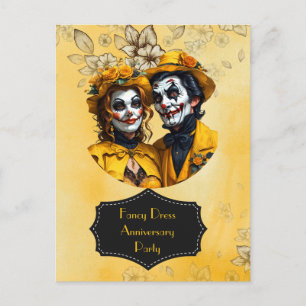 Cartão Postal Casal de caricatura vestido de amarelo no aniversá
